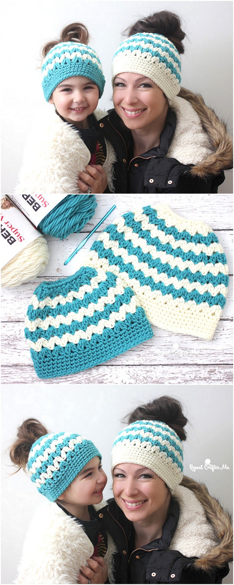 4 crochet-mommy-and-me-messy-bun-hats 4