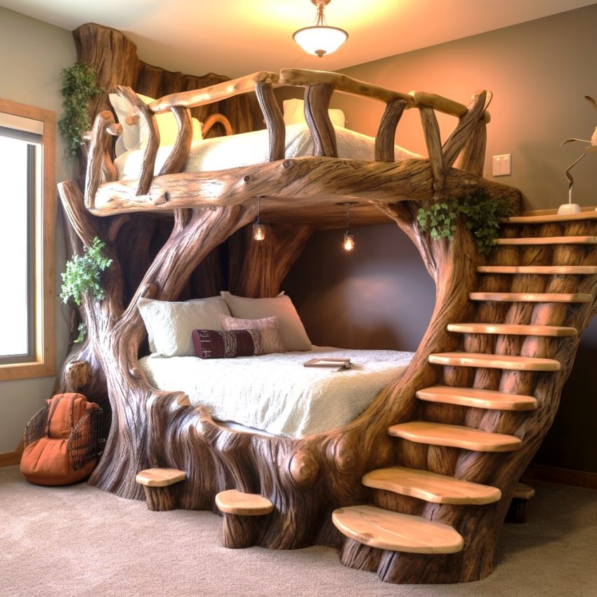 Rustic Charm Meets Functionality Exploring Wood Log Bunk Beds