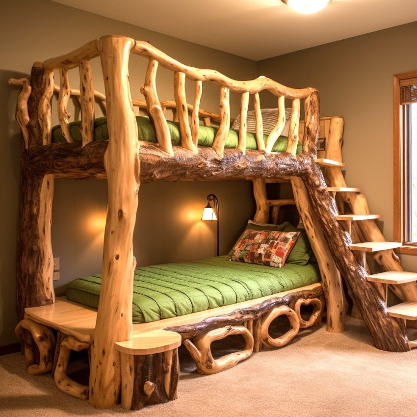 Rustic Charm Meets Functionality Exploring Wood Log Bunk Beds
