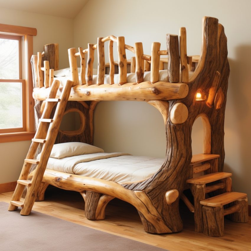 Rustic Charm Meets Functionality Exploring Wood Log Bunk Beds