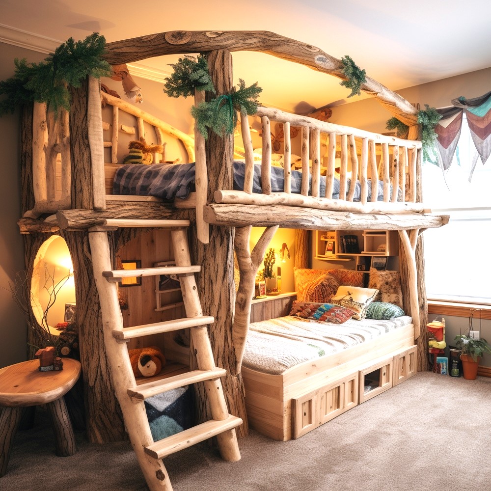 wood log bunk bed ideas (25)