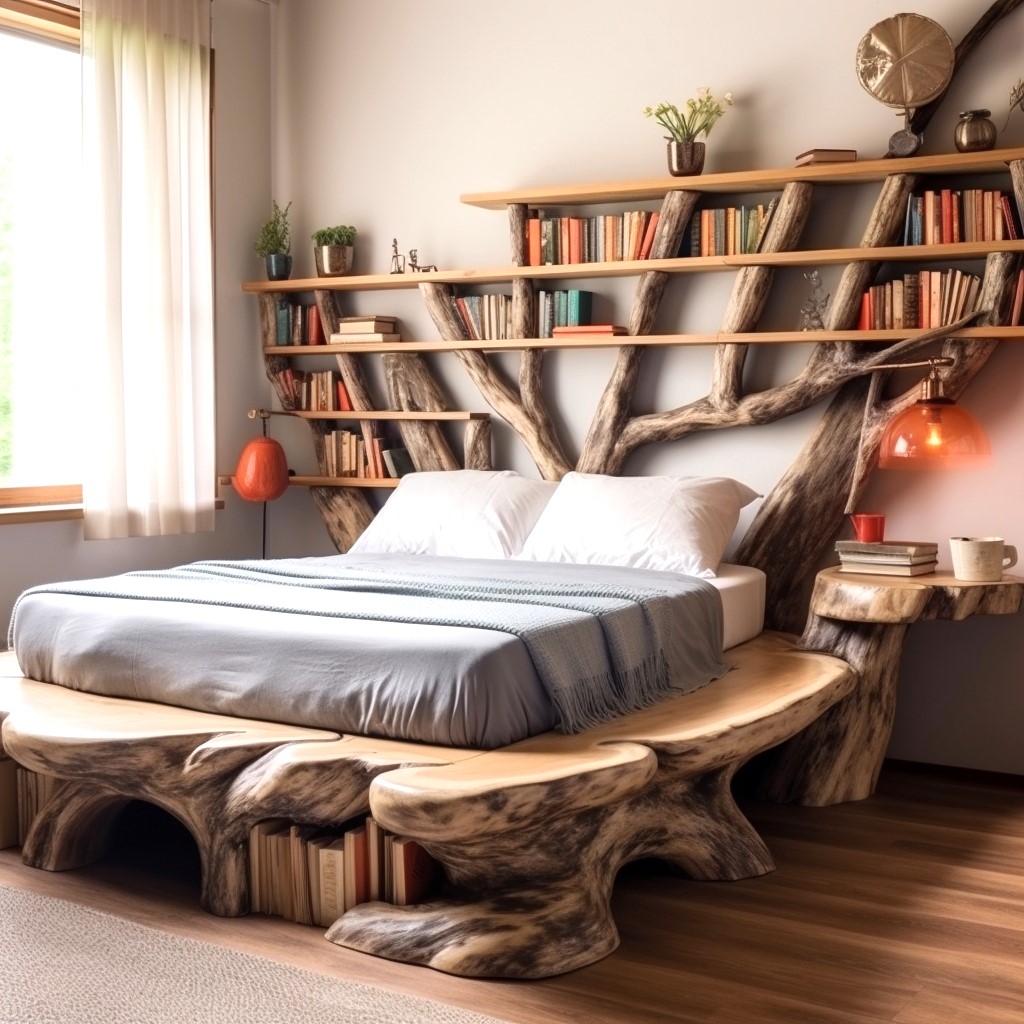 wood logs tree shape bed bookcase (11)