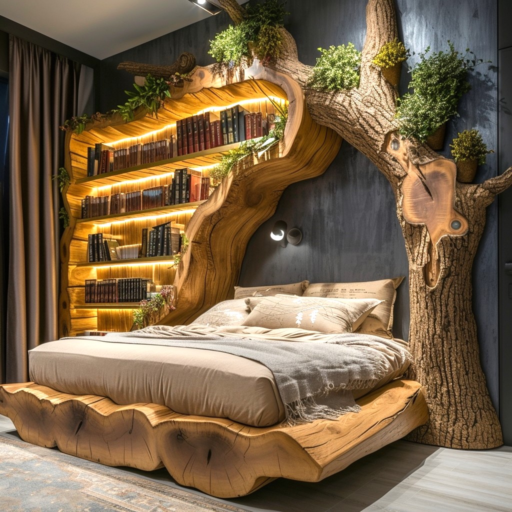 wood logs tree shape bed bookcase (4)
