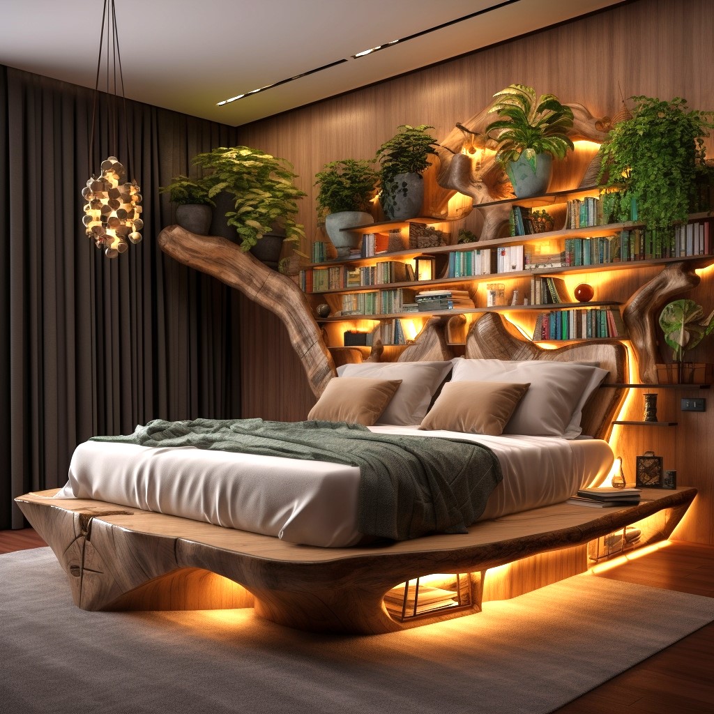 wood logs tree shape bed bookcase (7)
