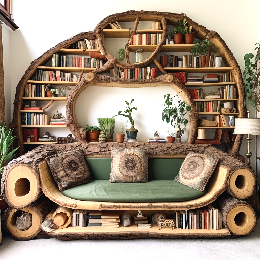 wood logs tree shape couch bookcase (1)