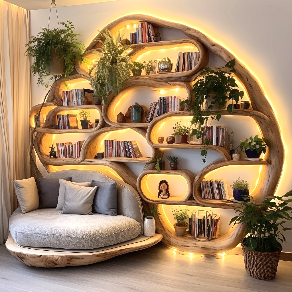 wood logs tree shape couch bookcase (11)