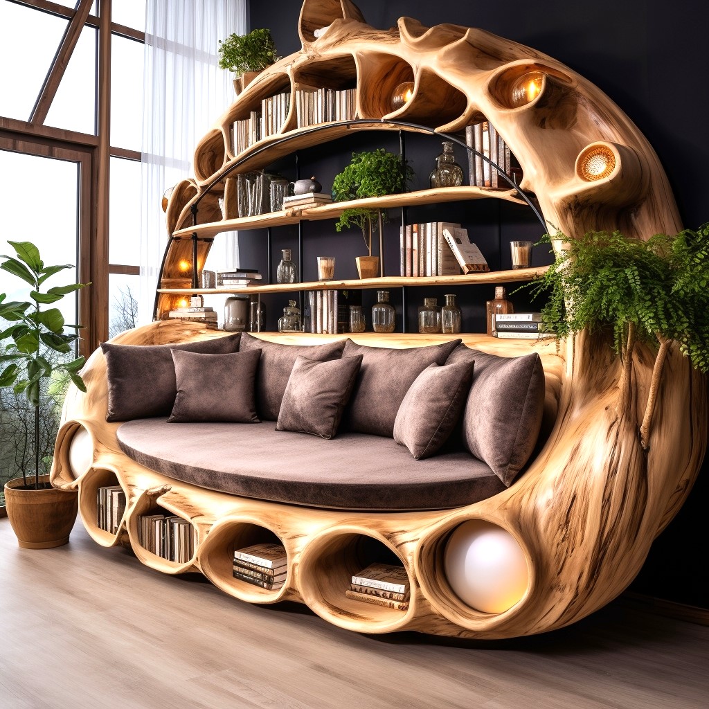 wood logs tree shape couch bookcase (12)