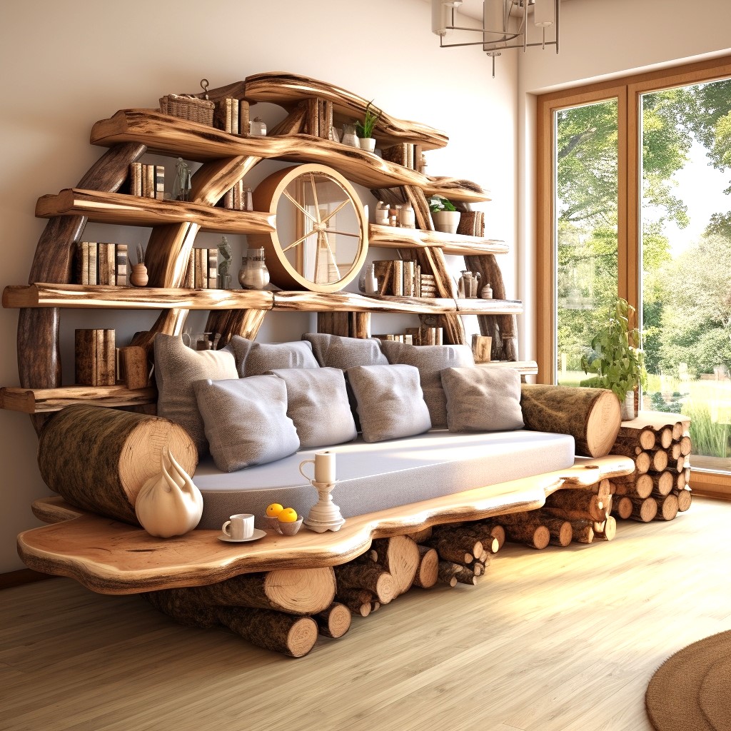 wood logs tree shape couch bookcase (2)