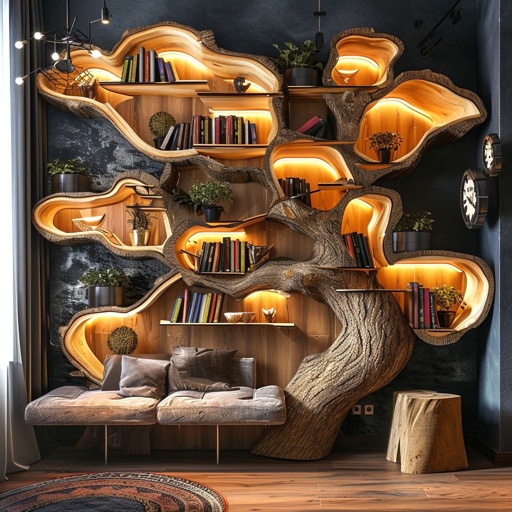 wood logs tree shape couch bookcase (9)