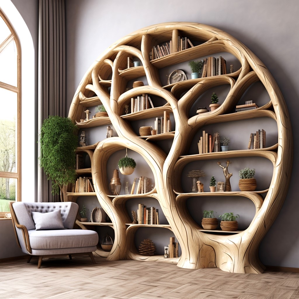 wood logs tree shape wall bookcase (12)